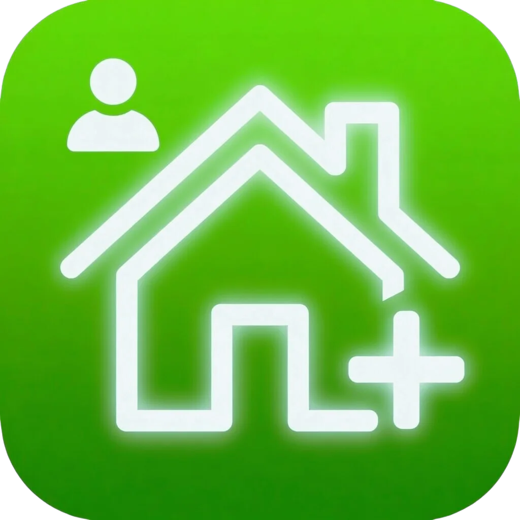 BC Poker account access icon with house and plus symbol for user profile or new account feature